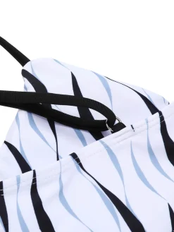 Sale Retro Stage 1950s Water Ripple Patchwork Strap Swimsuit Black & White
