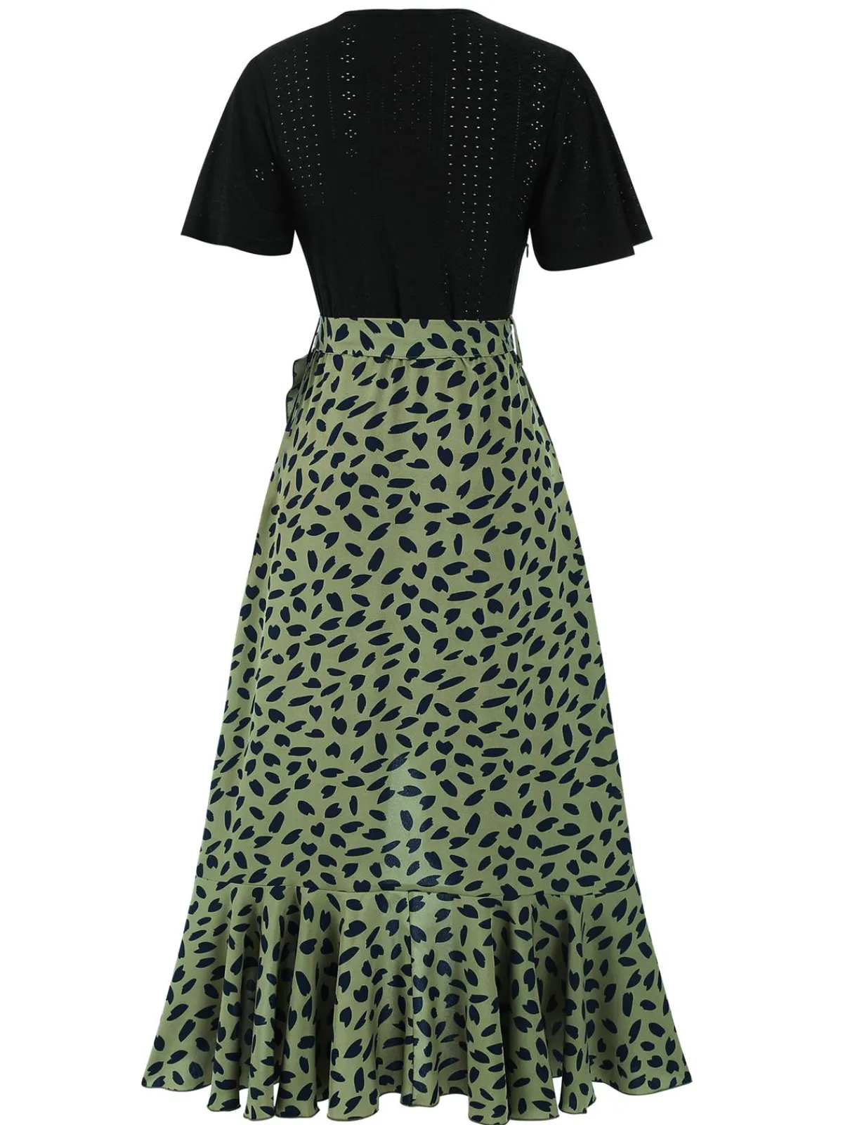 Hot Retro Stage 1930s Wrap V-Neck Patchwork Ruffle Dress