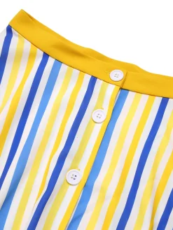 Best Retro Stage 1950s Yellow White Blue d Button Skirt Stripe