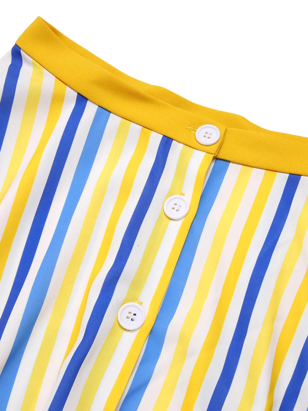 Best Retro Stage 1950s Yellow White Blue d Button Skirt Stripe