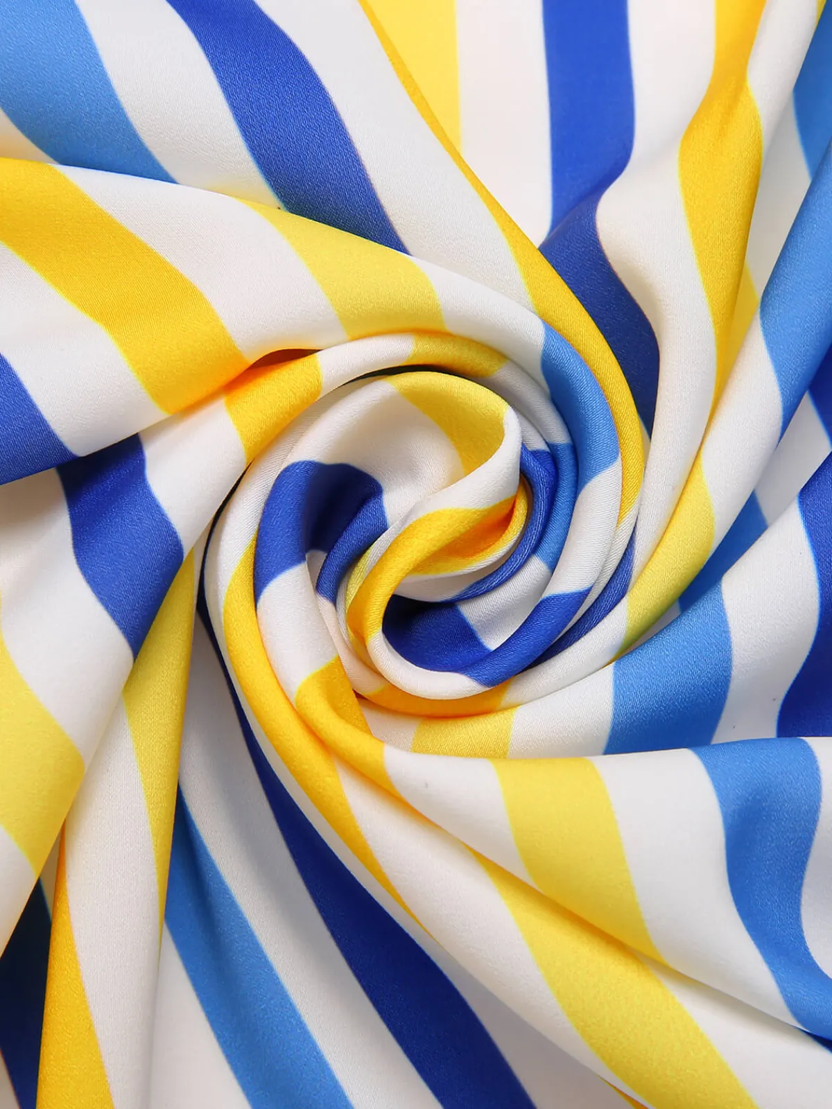 Best Retro Stage 1950s Yellow White Blue d Button Skirt Stripe