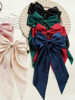 Clearance Retro Stage Satin Ribbon Solid Bow Hairpin