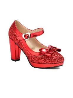 Sale Retro Stage Sequined Bow Chunky High Heels