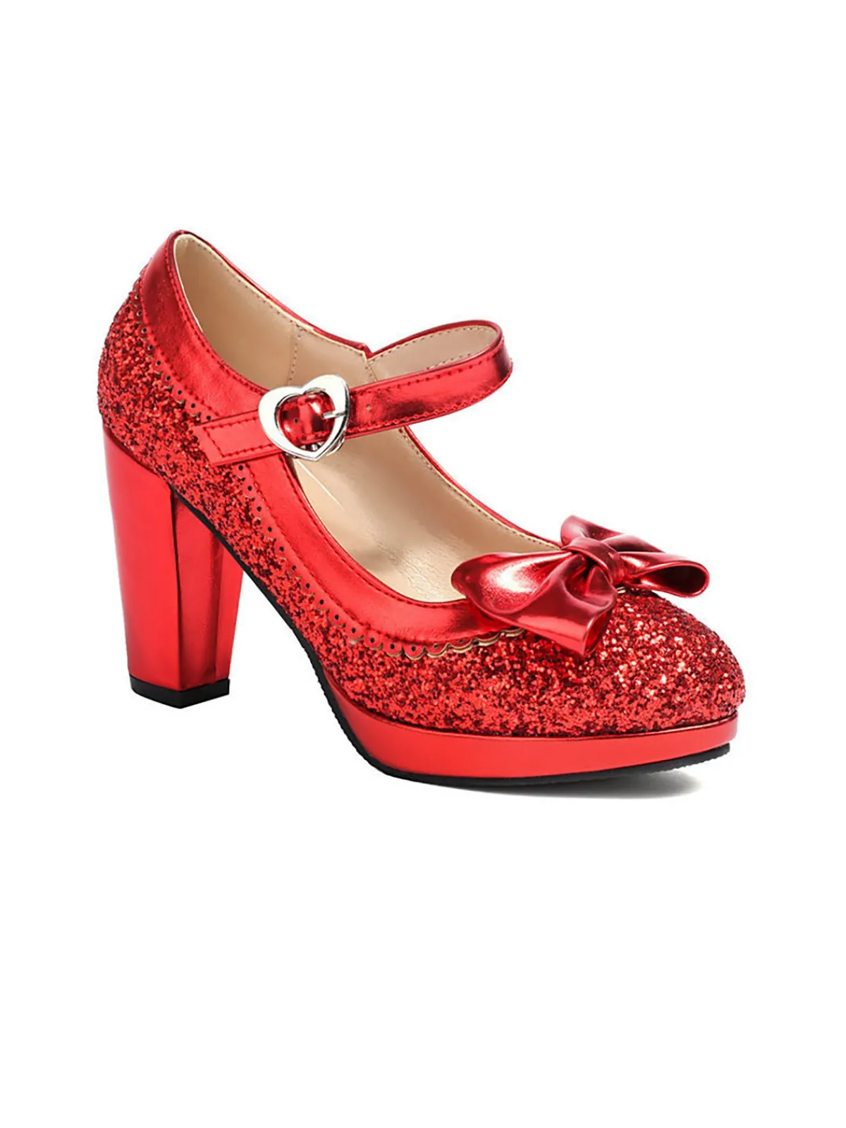 Sale Retro Stage Sequined Bow Chunky High Heels
