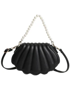 Hot Retro Stage Shell Shape Pearl Chain PU Leather Bag