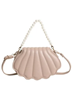 Hot Retro Stage Shell Shape Pearl Chain PU Leather Bag