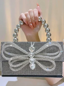 Clearance Retro Stage Shiny Bow Rhinestone Party Bag