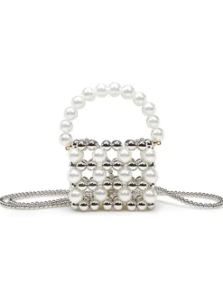 New Retro Stage Silver Beaded Crossbody Mini Square Bag
