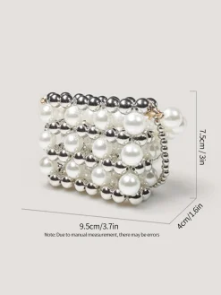 New Retro Stage Silver Beaded Crossbody Mini Square Bag