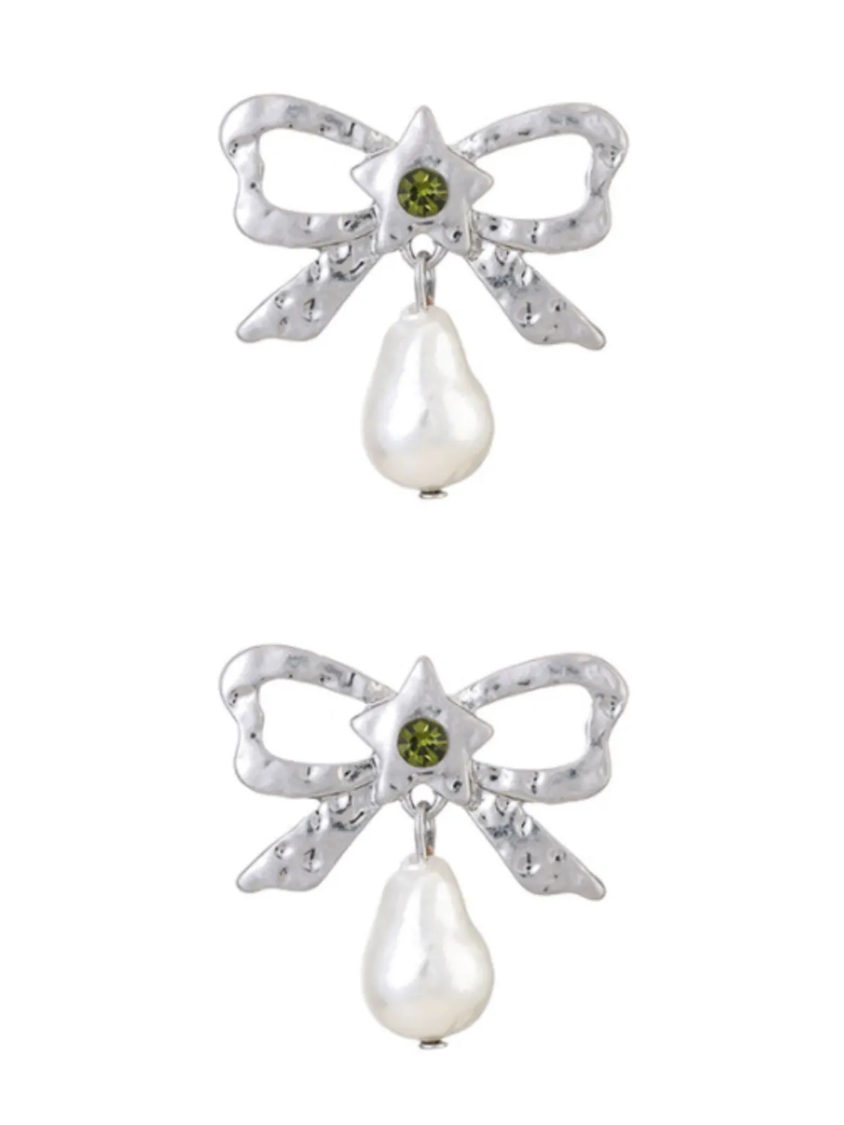 Sale Retro Stage Silver Bow Star Pearl Drop Earrings