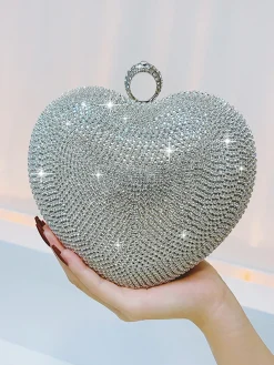 Outlet Retro Stage Silver Heart Rhinestone Party Tote Bag