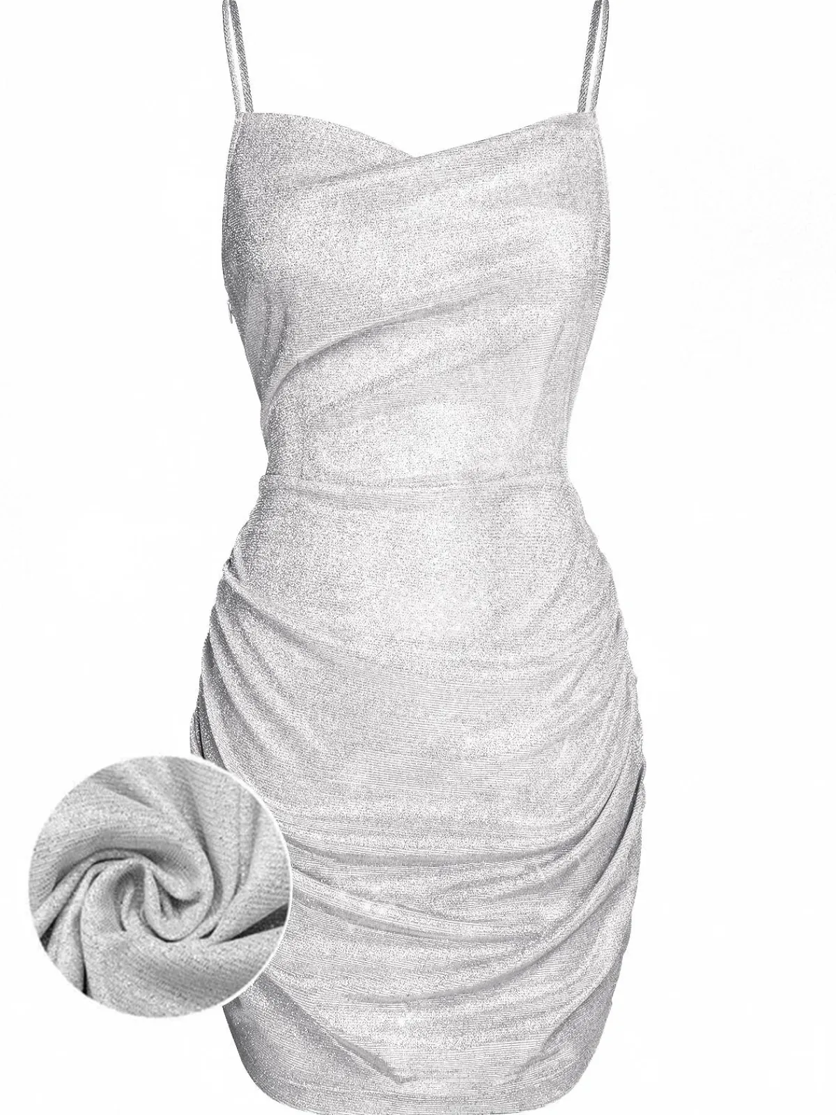 Clearance Retro Stage 1960s Spaghetti Strap Sparkling Mini Dress Silver