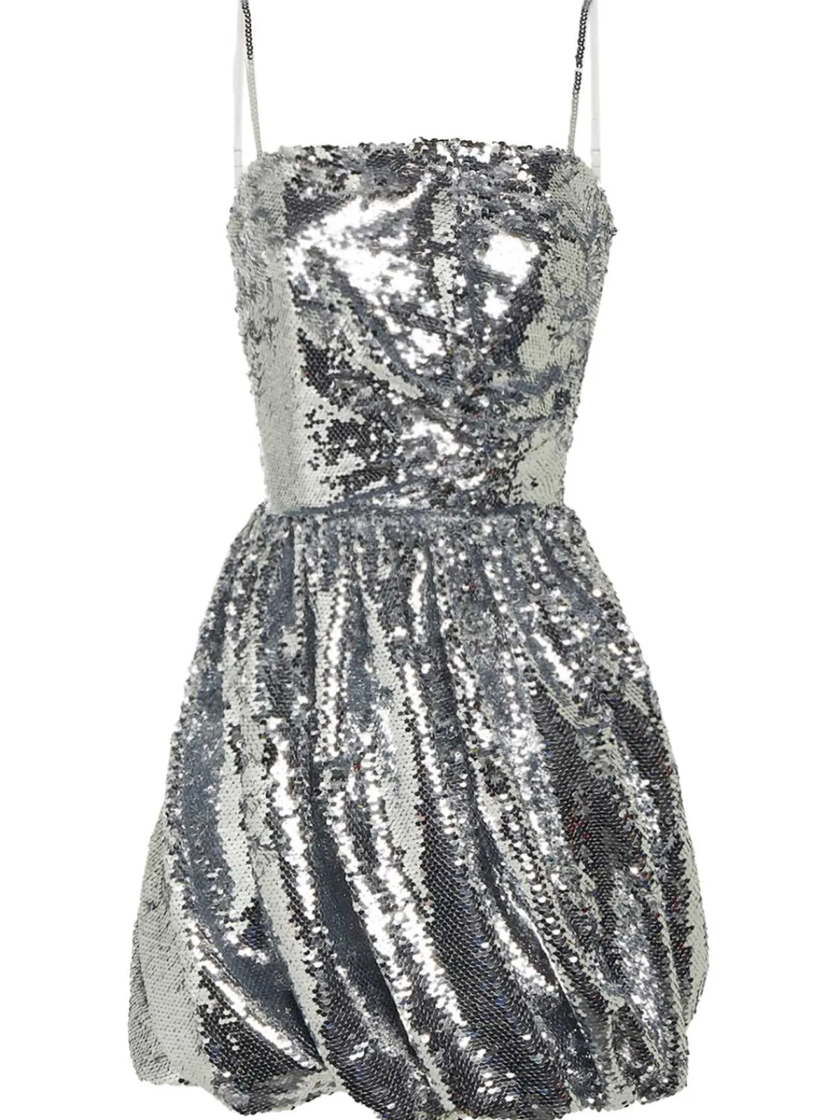 Hot Retro Stage 1970s Spaghetti Straps Sequined Tutu Dress Silver