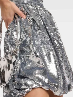 Hot Retro Stage 1970s Spaghetti Straps Sequined Tutu Dress Silver