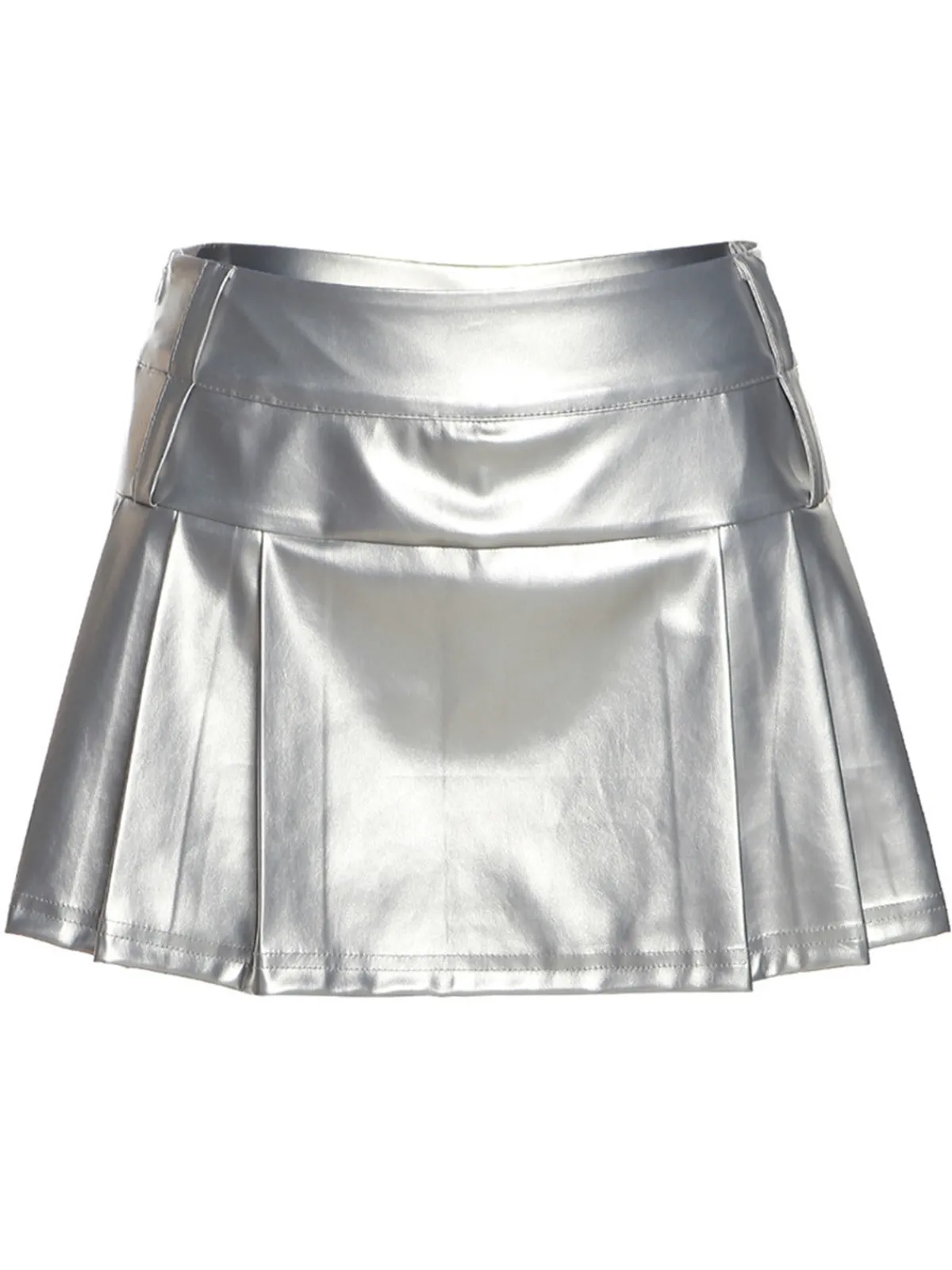 Hot Retro Stage 1980s Steampunk Solid Pleated Skirt Silver