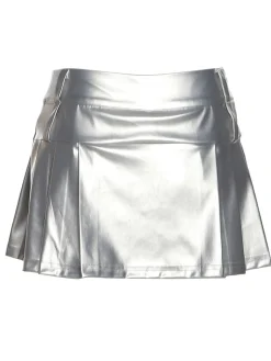 Hot Retro Stage 1980s Steampunk Solid Pleated Skirt Silver