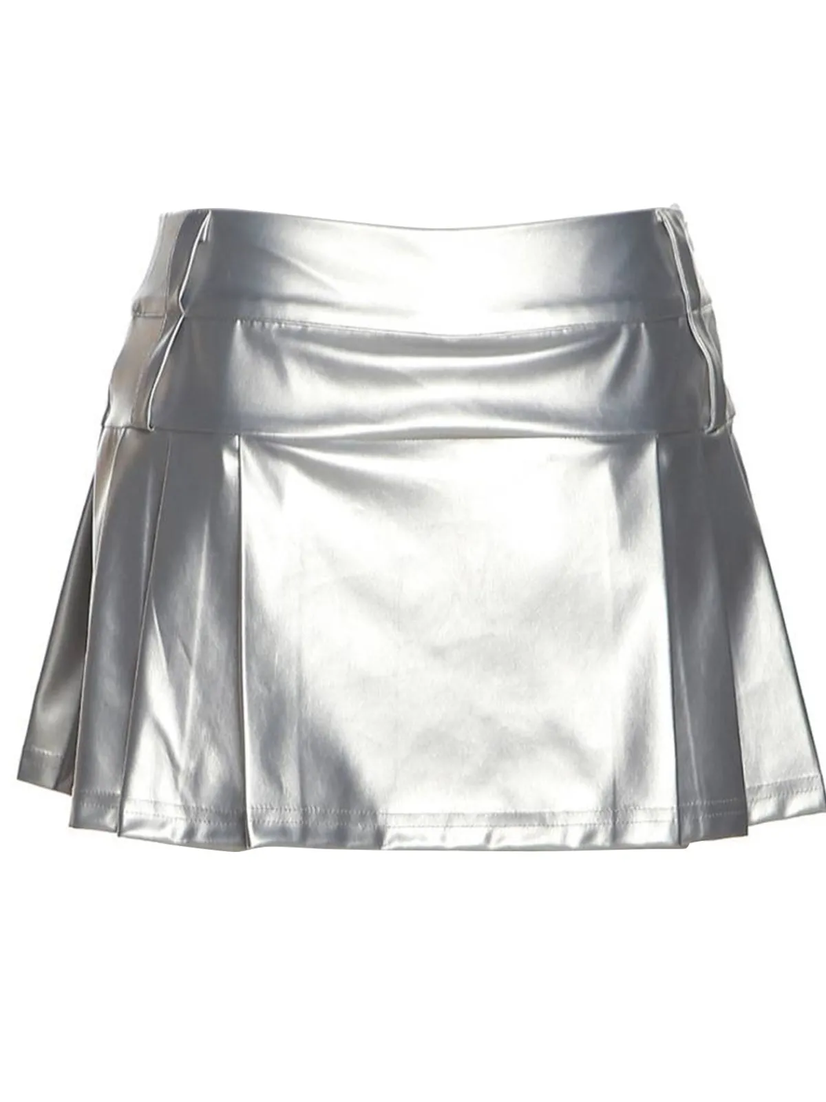 Hot Retro Stage 1980s Steampunk Solid Pleated Skirt Silver