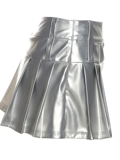 Hot Retro Stage 1980s Steampunk Solid Pleated Skirt Silver