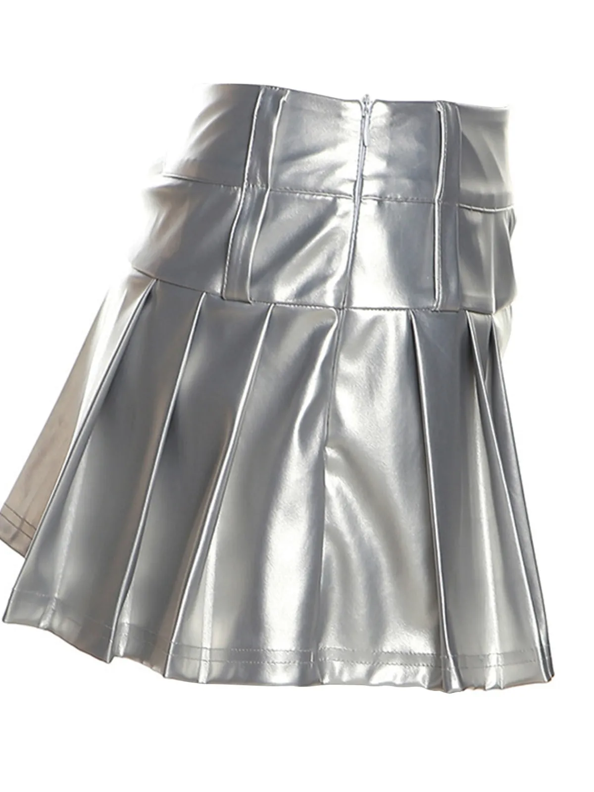 Hot Retro Stage 1980s Steampunk Solid Pleated Skirt Silver