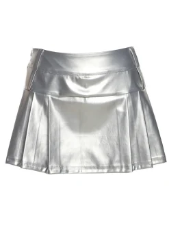 Hot Retro Stage 1980s Steampunk Solid Pleated Skirt Silver