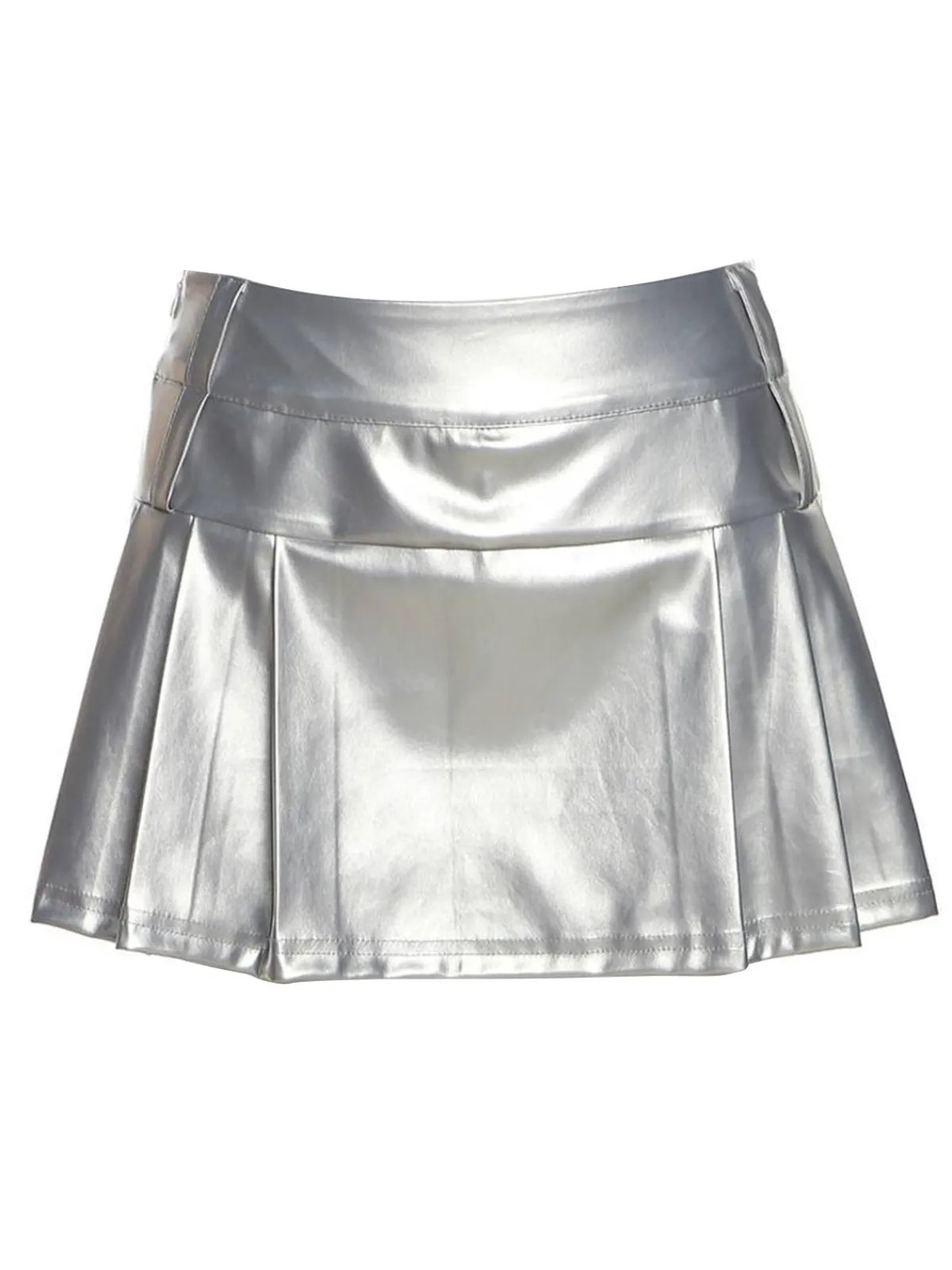 Hot Retro Stage 1980s Steampunk Solid Pleated Skirt Silver
