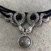 Best Retro Stage Silver Twin Snakes Halloween Necklace