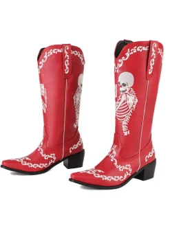 Best Retro Stage Skeleton Embroidery Pointed Chunky Heels Boots