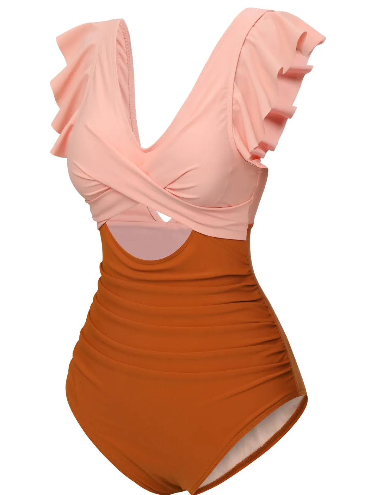 Best Retro Stage 1940s Ruffle Cutout Swimsuit Skin & Orange