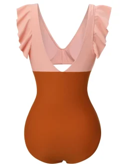 Best Retro Stage 1940s Ruffle Cutout Swimsuit Skin & Orange