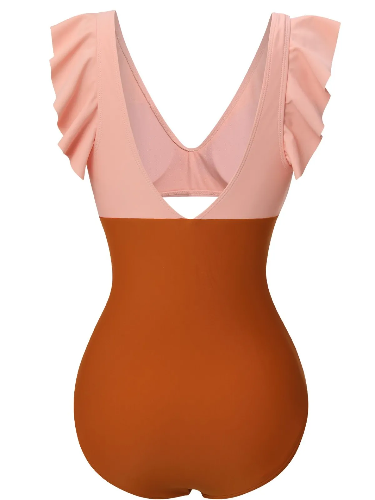 Best Retro Stage 1940s Ruffle Cutout Swimsuit Skin & Orange
