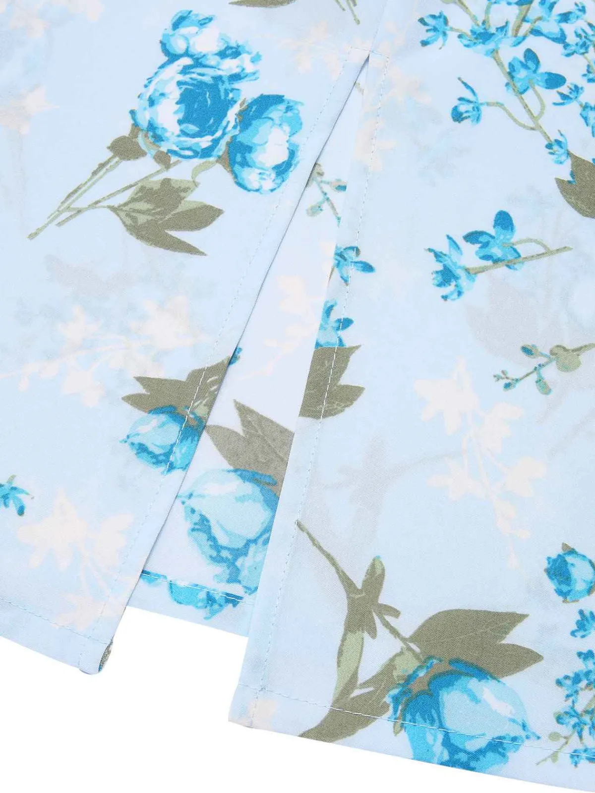 New Retro Stage 1960s Floral Belted Pencil Dress Sky Blue