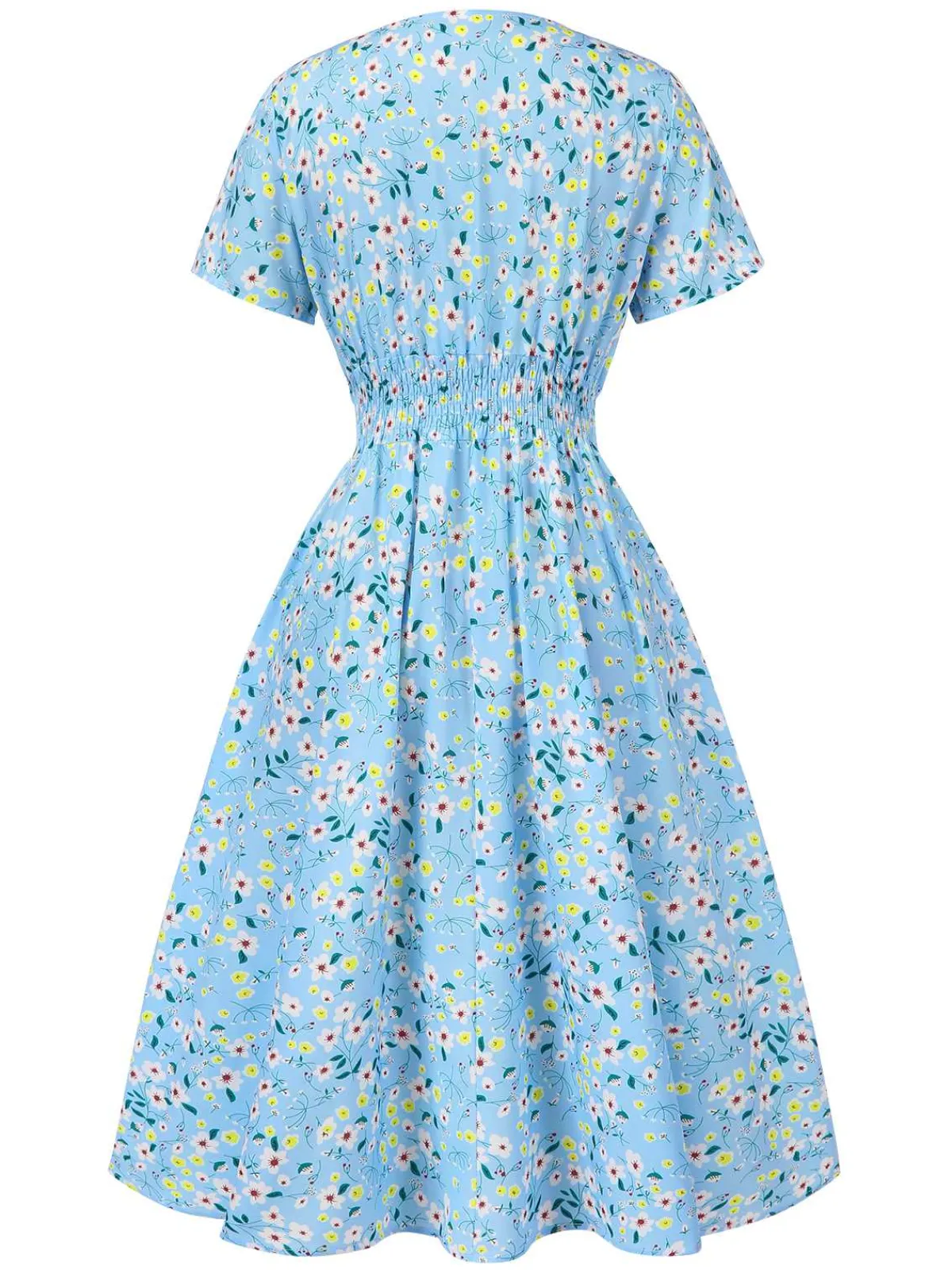 Outlet Retro Stage 1950s Floral V-Neck A-line Dress Sky Blue