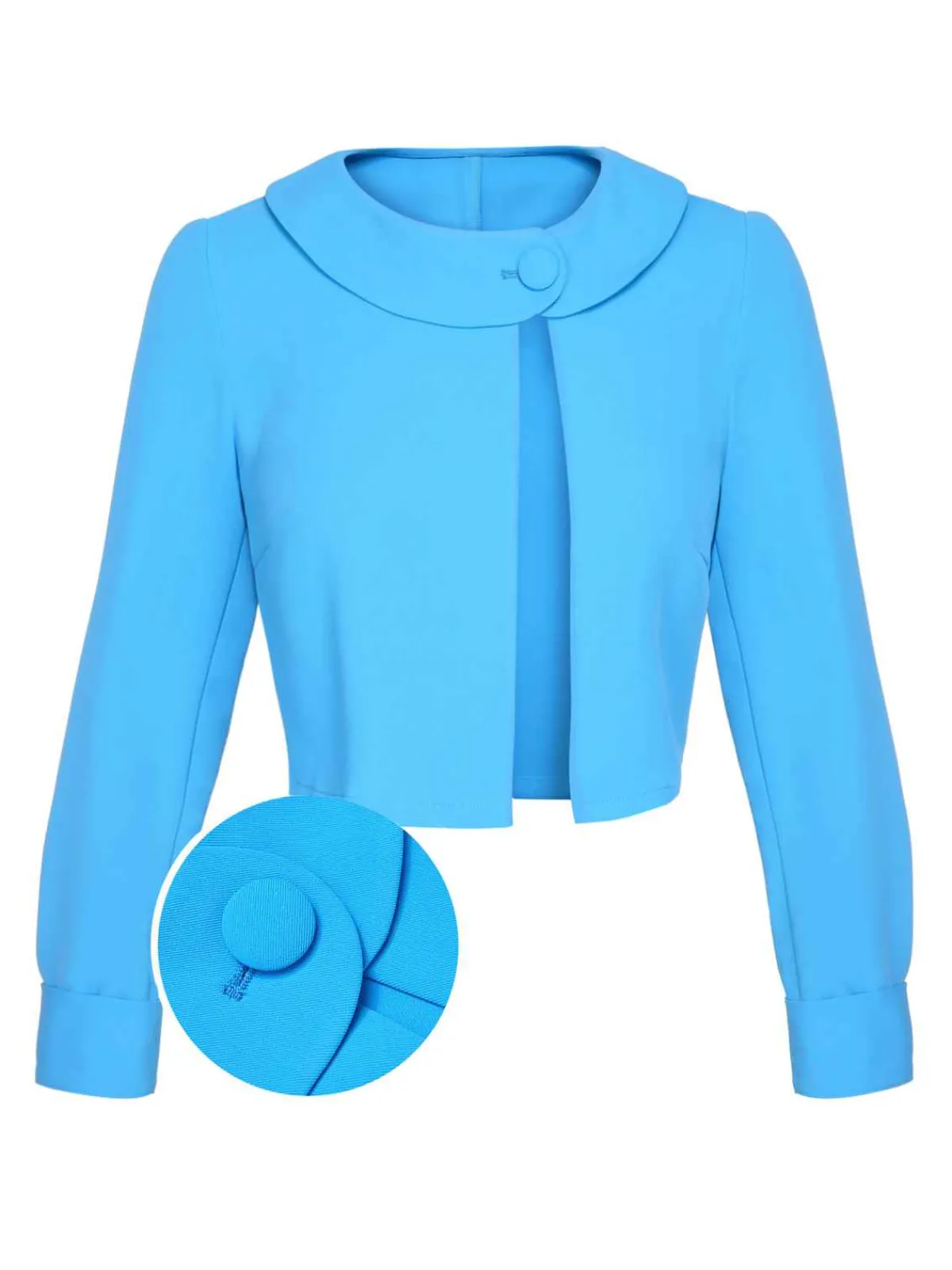 Best Retro Stage 1960s Lapel Button Solid Coat Sky Blue