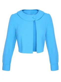 Best Retro Stage 1960s Lapel Button Solid Coat Sky Blue