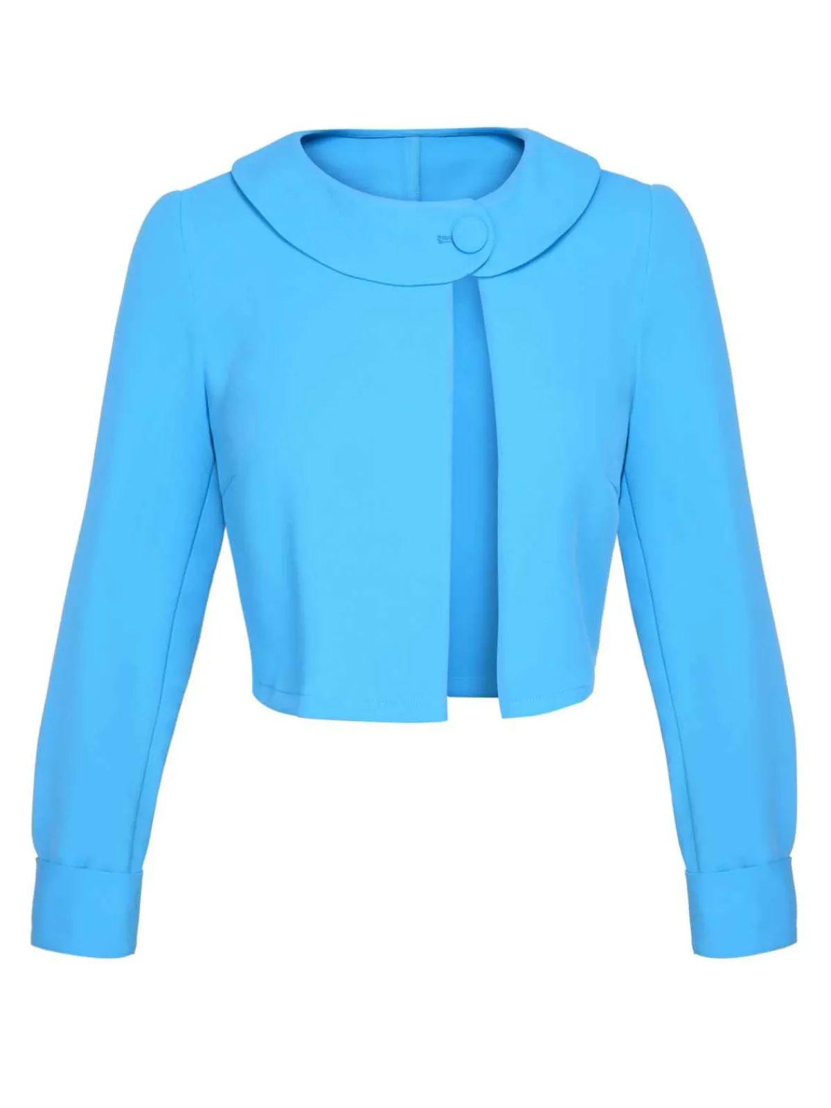 Best Retro Stage 1960s Lapel Button Solid Coat Sky Blue