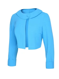 Best Retro Stage 1960s Lapel Button Solid Coat Sky Blue