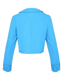 Best Retro Stage 1960s Lapel Button Solid Coat Sky Blue