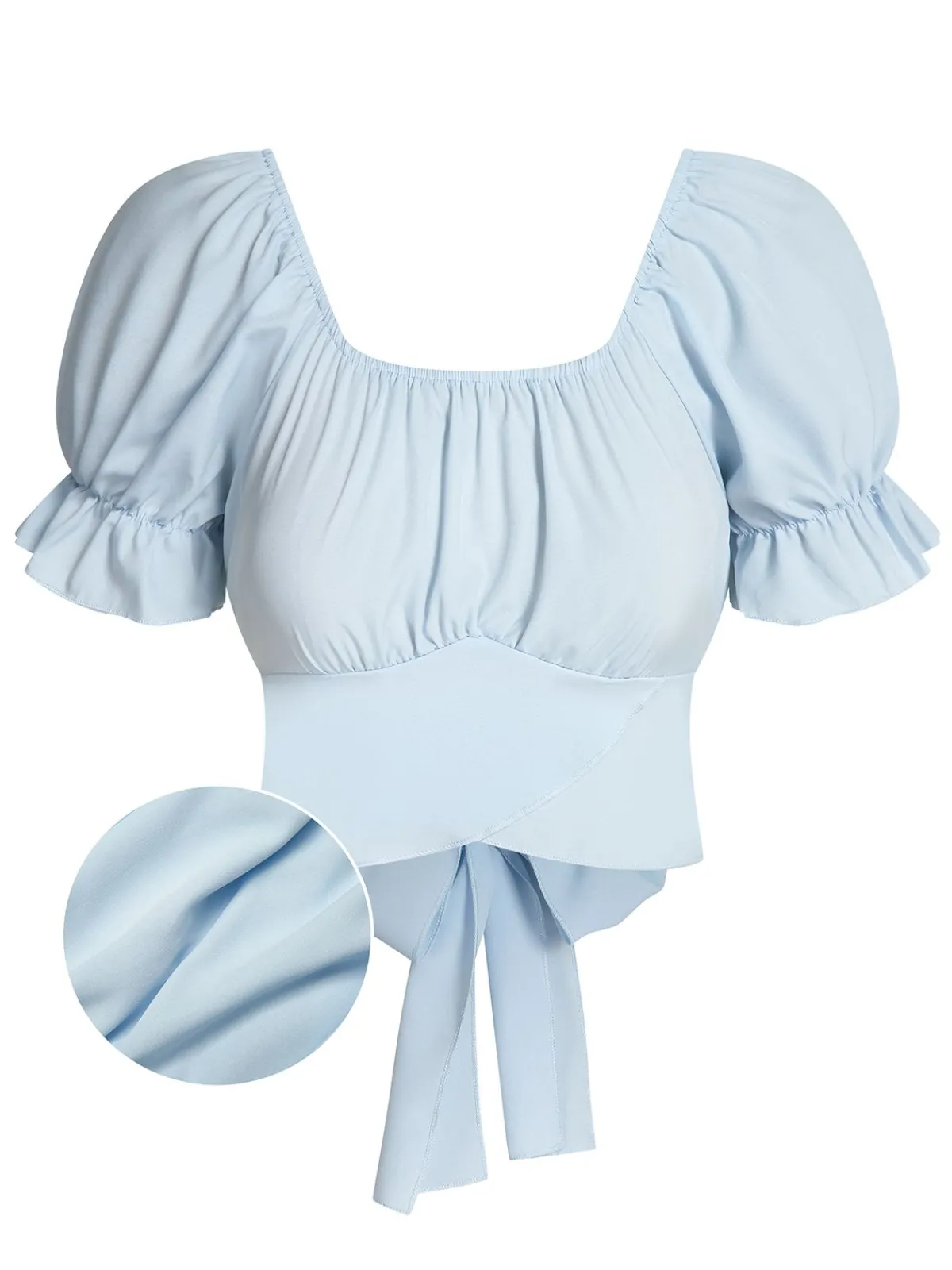 Sale Retro Stage 1950s Solid Puff Sleeves Tops Sky Blue