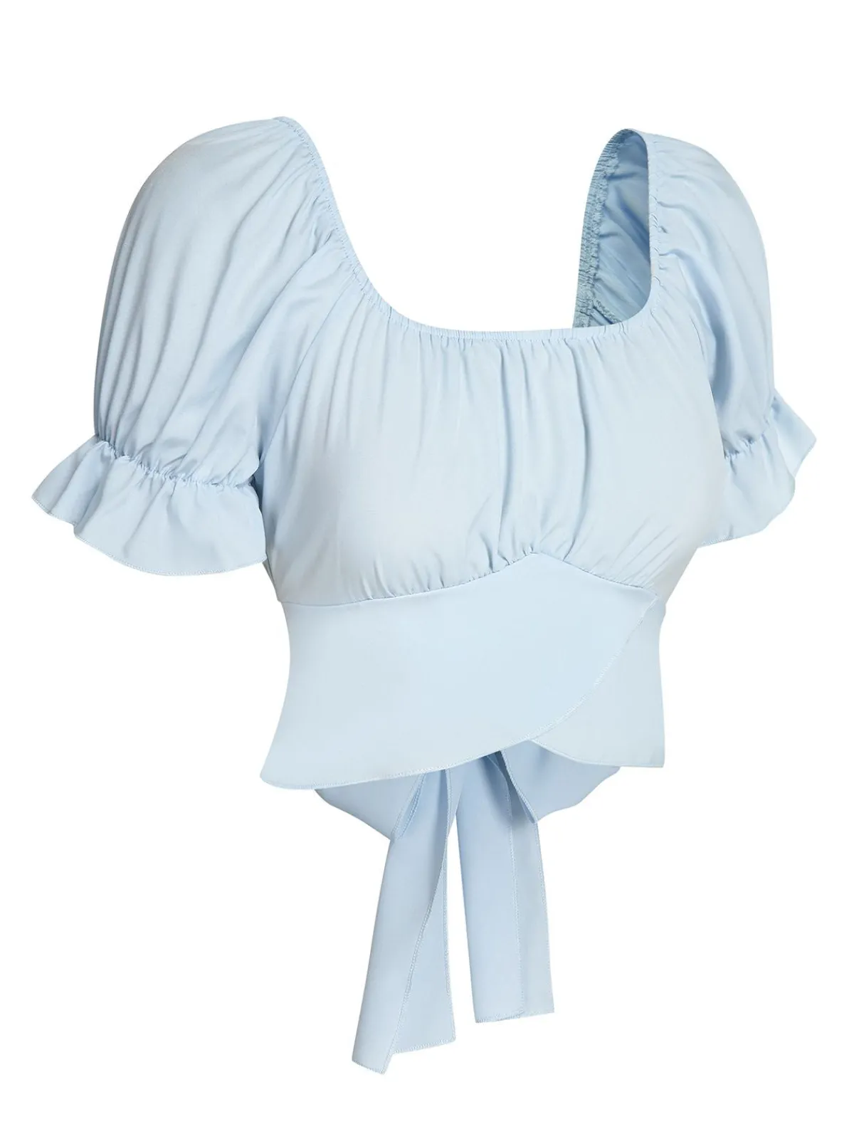 Sale Retro Stage 1950s Solid Puff Sleeves Tops Sky Blue