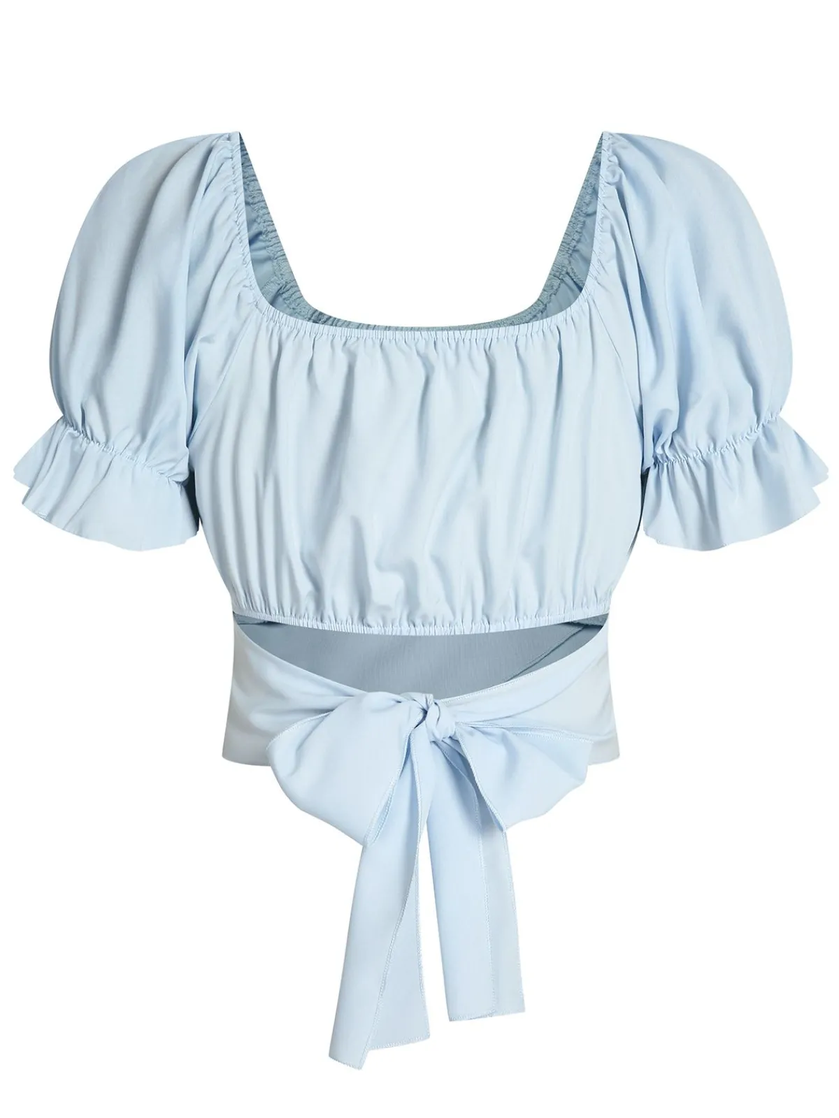 Sale Retro Stage 1950s Solid Puff Sleeves Tops Sky Blue