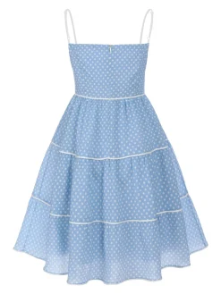 Clearance Retro Stage Sky Blue 1950s Strap Polka Dot Swing Dress