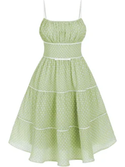 Clearance Retro Stage Sky Blue 1950s Strap Polka Dot Swing Dress