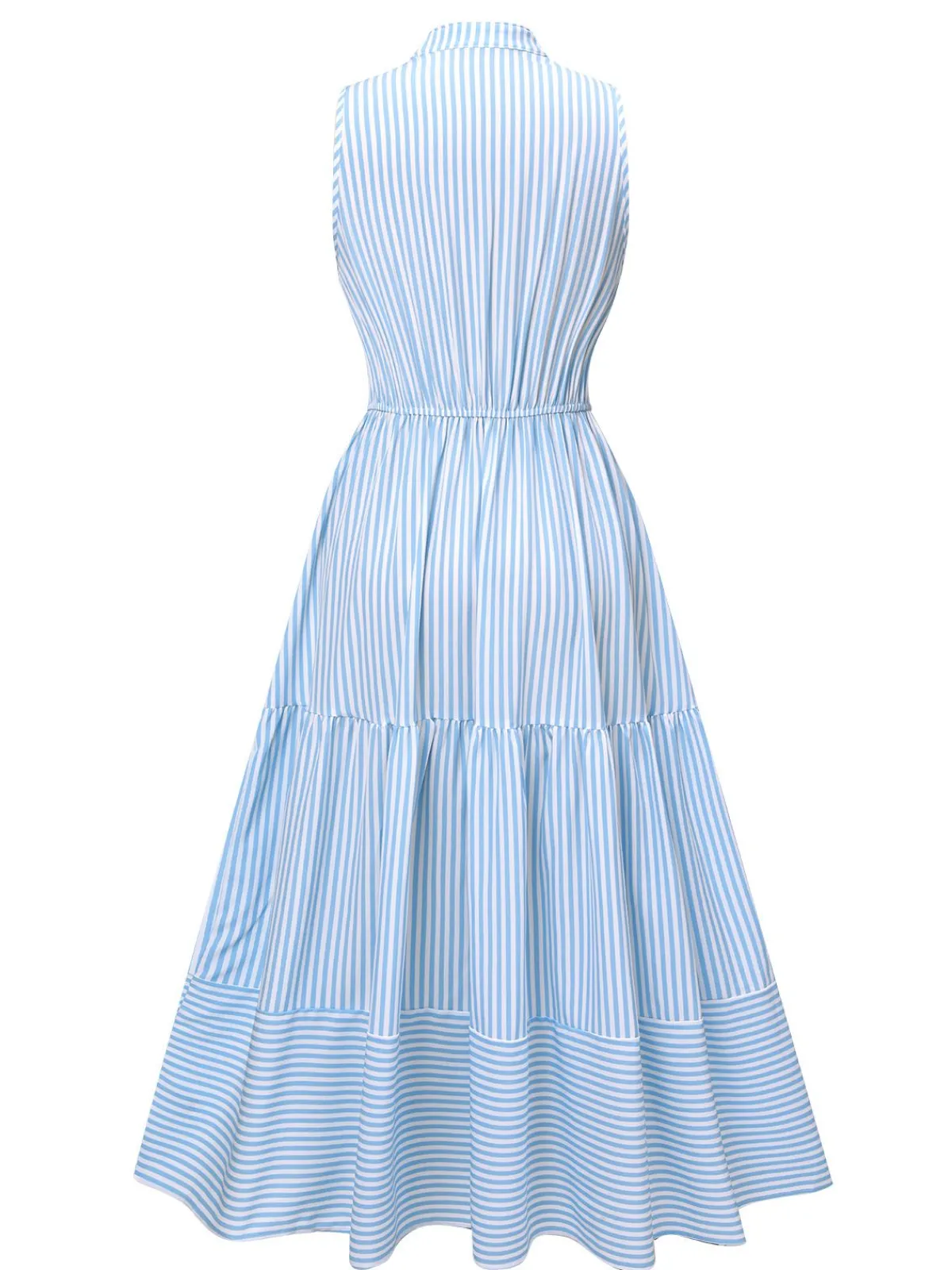 Online Retro Stage 1940s Stripes Stand Collar Dress Sky Blue
