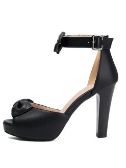 New Retro Stage Solid Bow Peep Toe High Heels Sandals