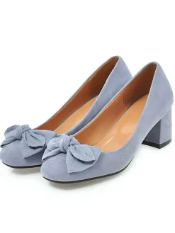 Online Retro Stage Solid Colored Bow-Knot Wedge Shoes