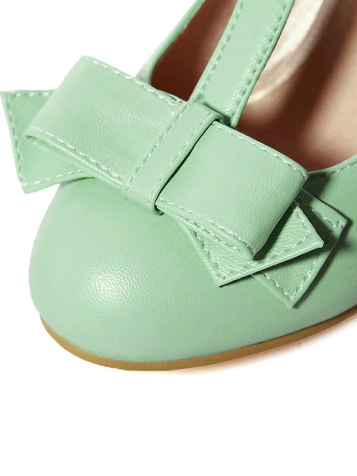 Sale Retro Stage Solid Leather Bowknot T-Strap Chunky Heels