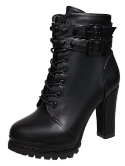 Outlet Retro Stage Solid Leather Pointed High Heels Boots