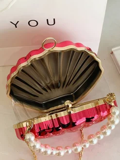 Hot Retro Stage Solid Pearl Metal Shell Bag