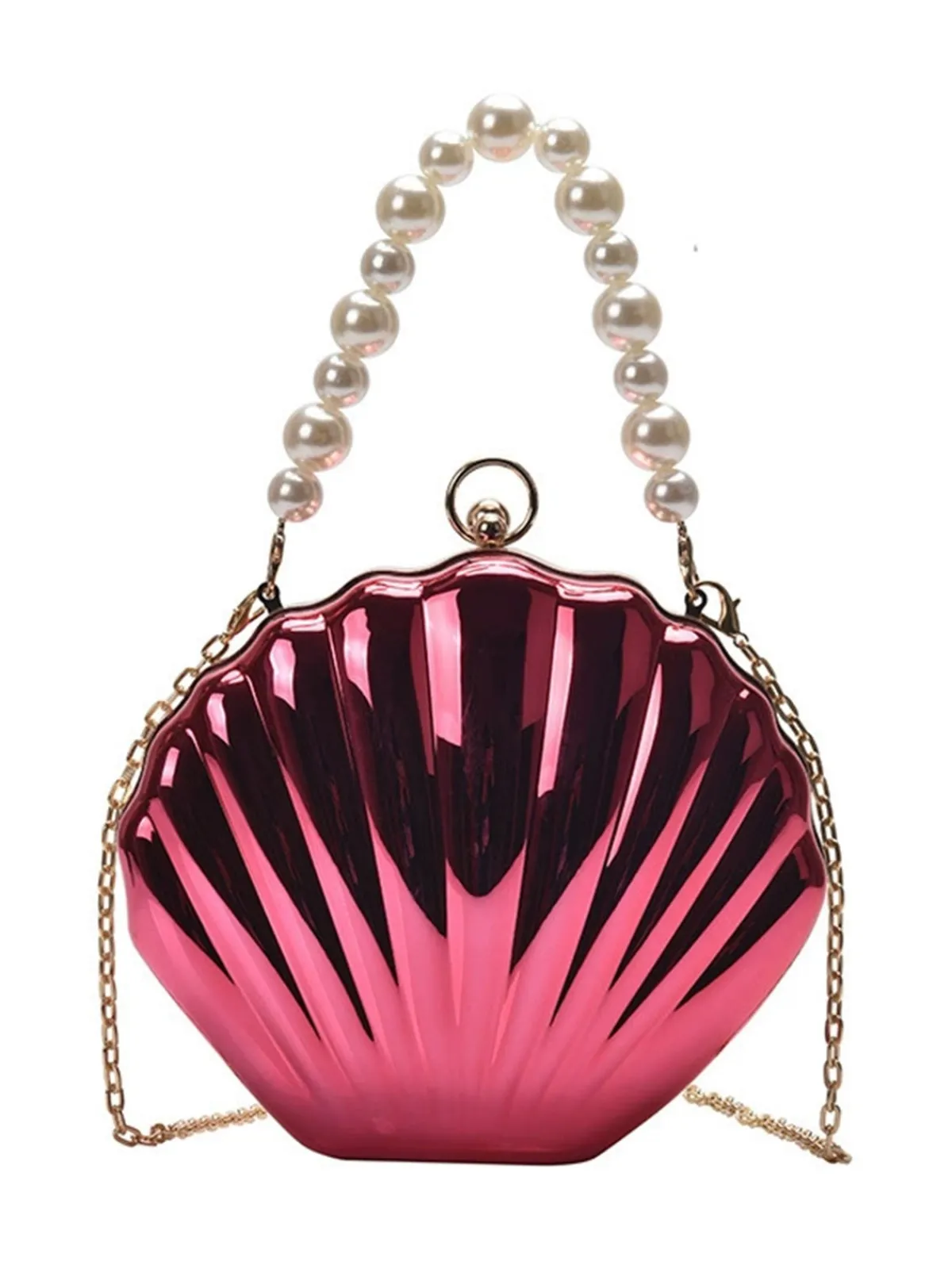 Fashion Retro Stage Solid Pearl Metal Shell Bag