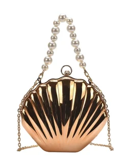 Fashion Retro Stage Solid Pearl Metal Shell Bag